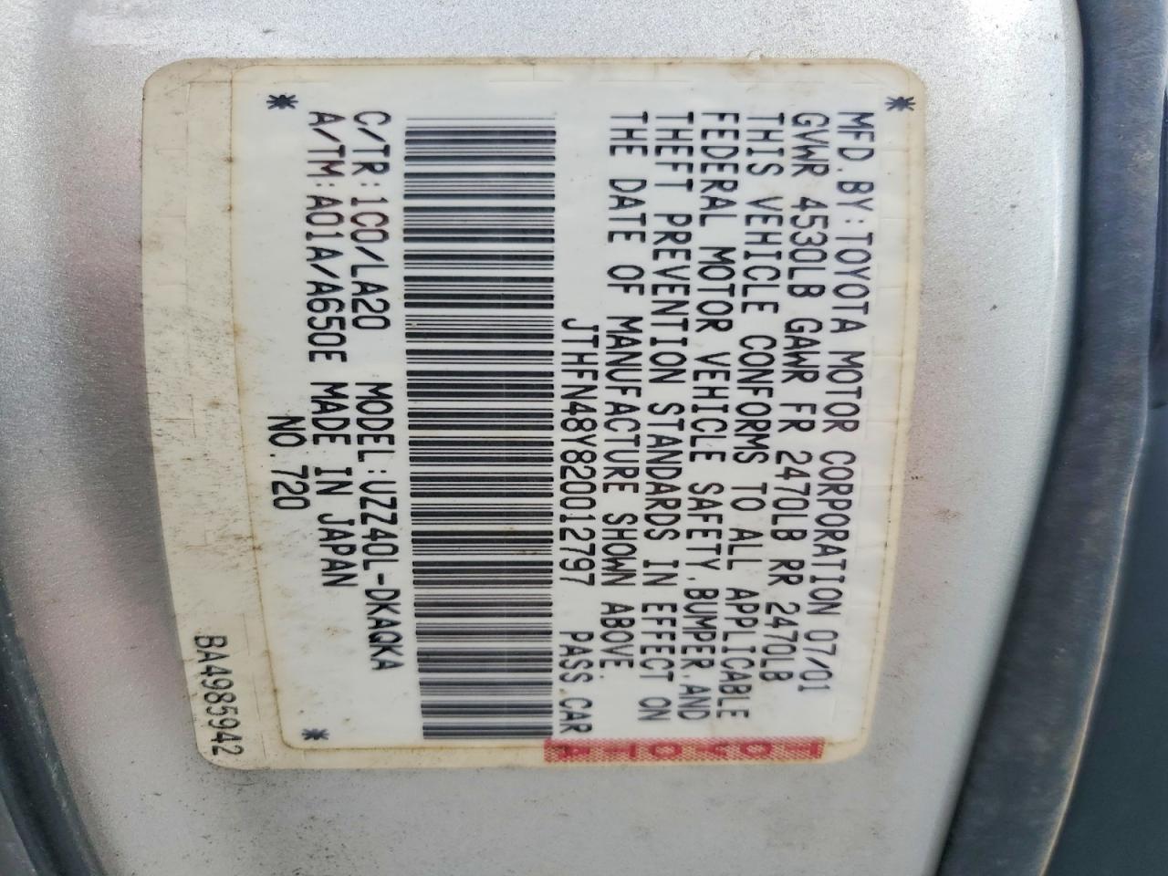 2002 Lexus Sc 430 Silver vin: JTHFN48Y820012797