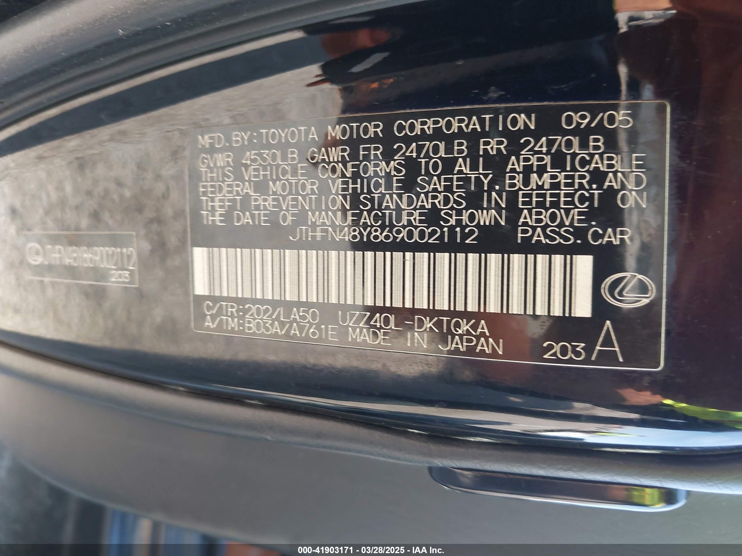 2006 Lexus Sc 430   Black vin: JTHFN48Y869002112