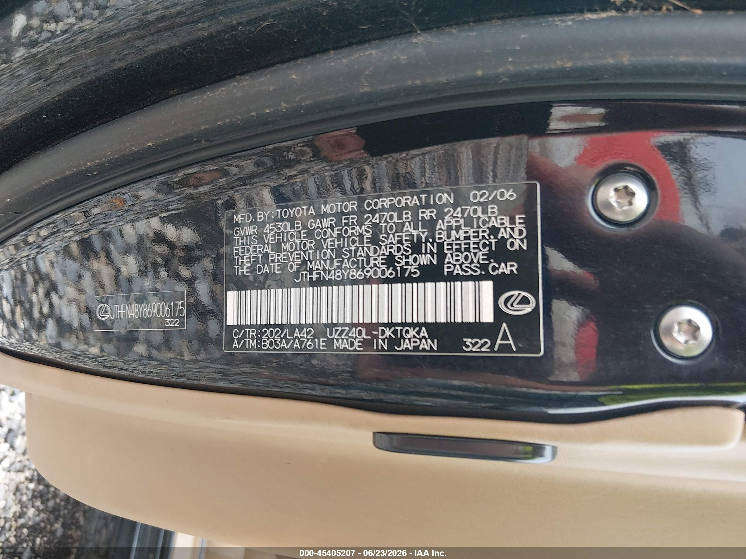 2006 Lexus Sc 430   Black vin: JTHFN48Y869006175