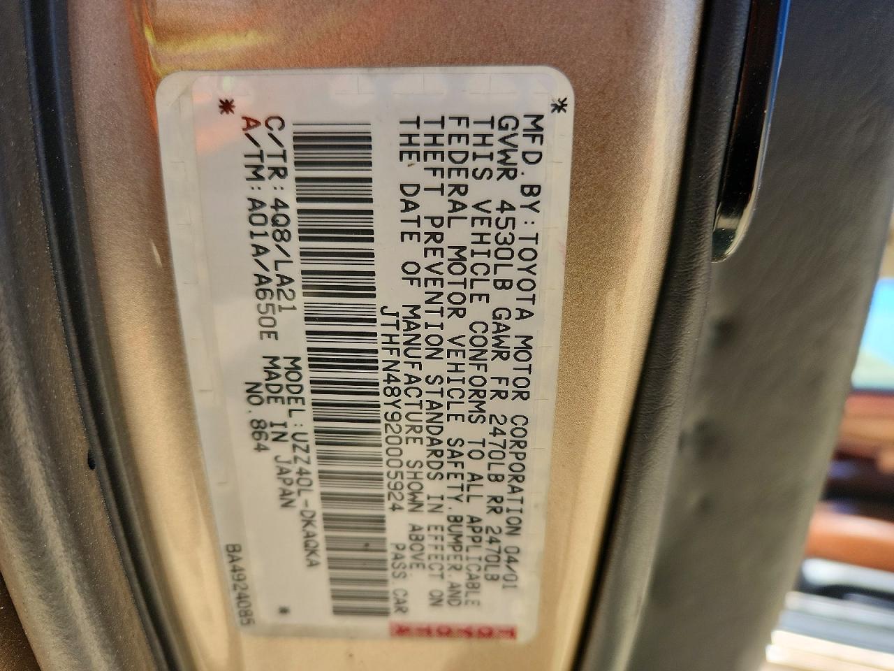 2002 Lexus Sc 430 Gold vin: JTHFN48Y920005924
