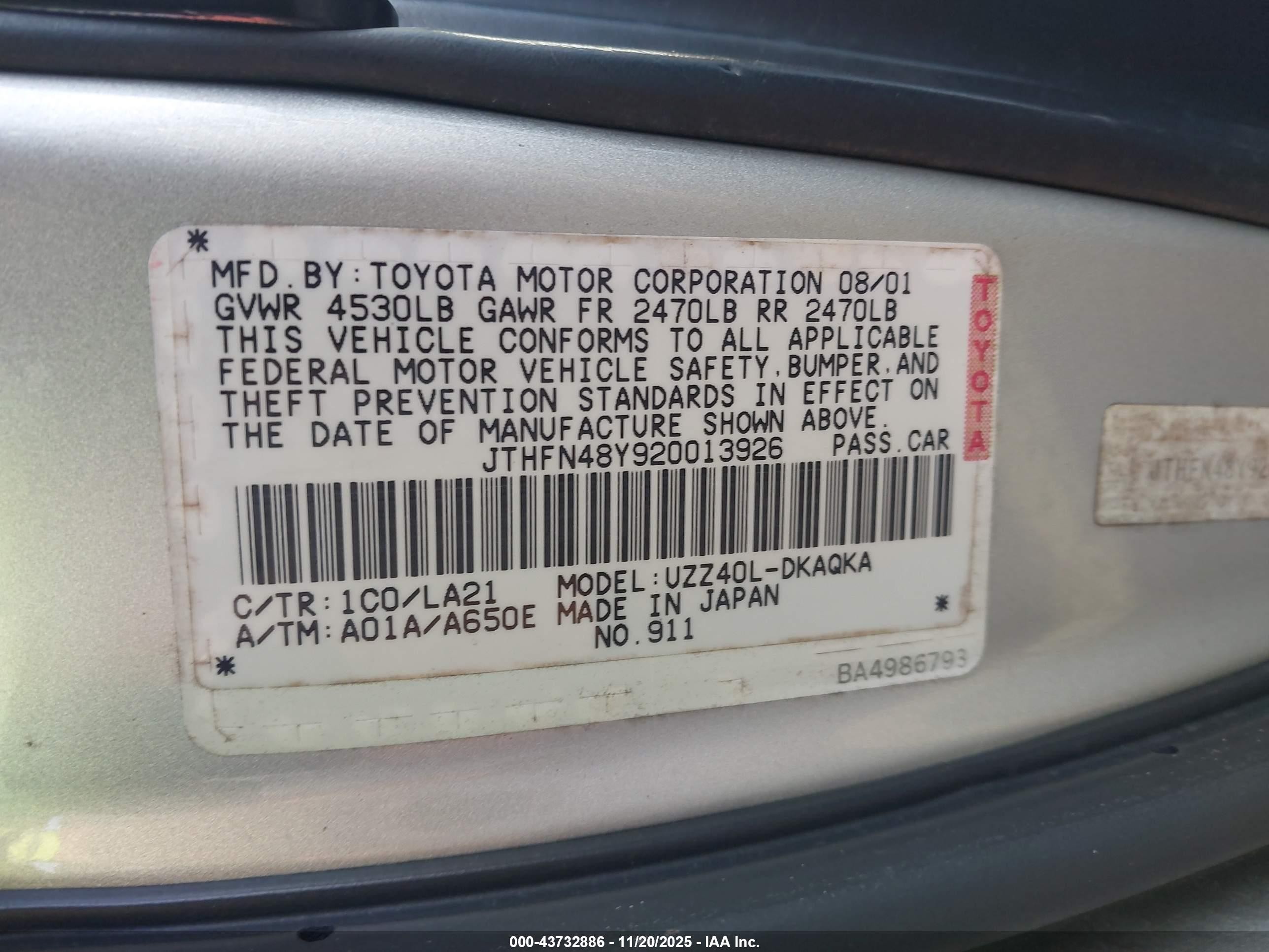 2002 Lexus Sc 430   Silver vin: JTHFN48Y920013926