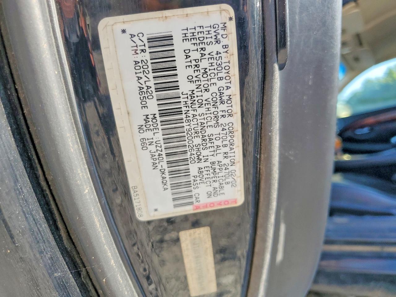 2002 Lexus Sc 430 Black vin: JTHFN48Y920026420