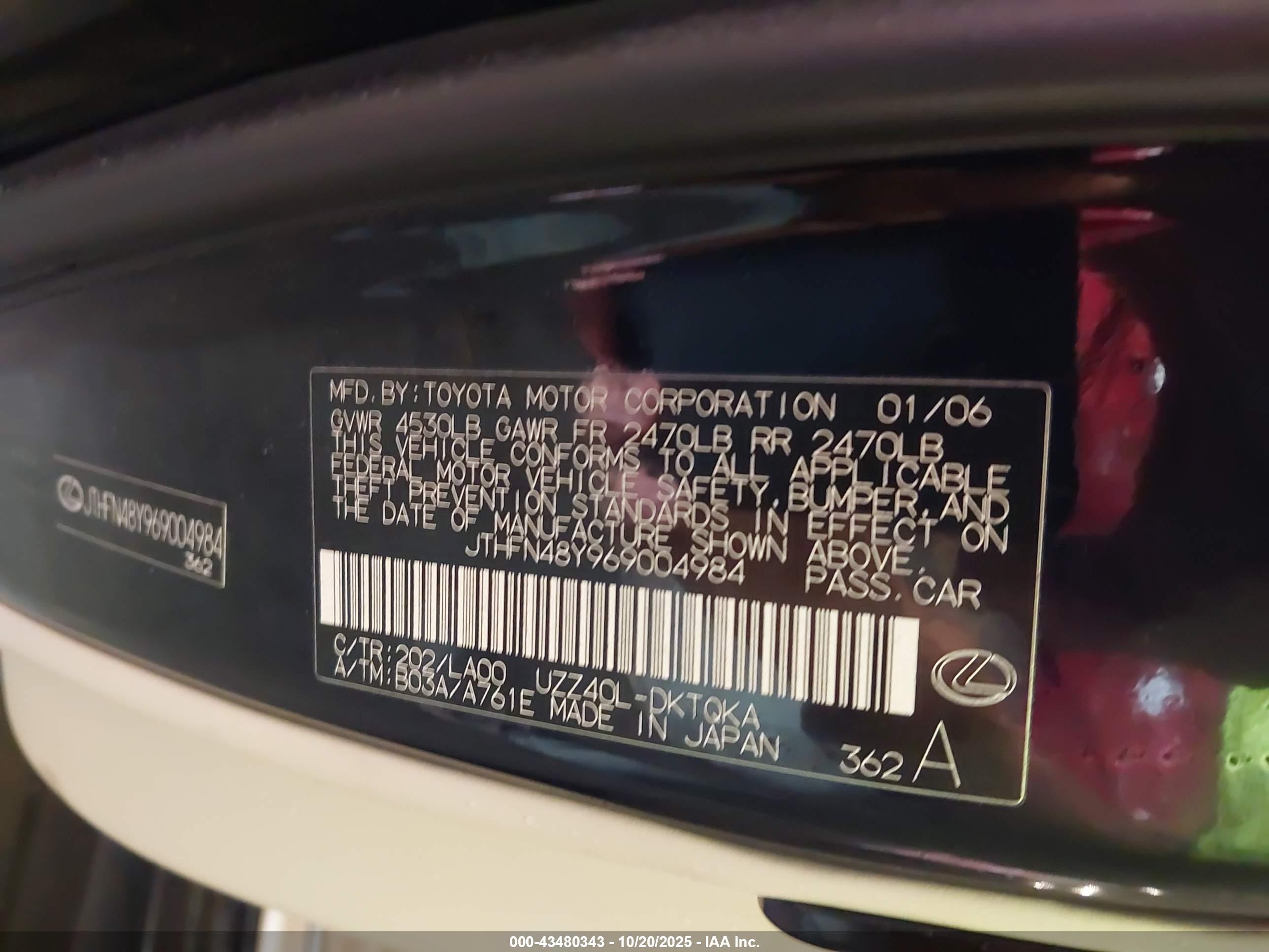 2006 Lexus Sc 430   Black vin: JTHFN48Y969004984