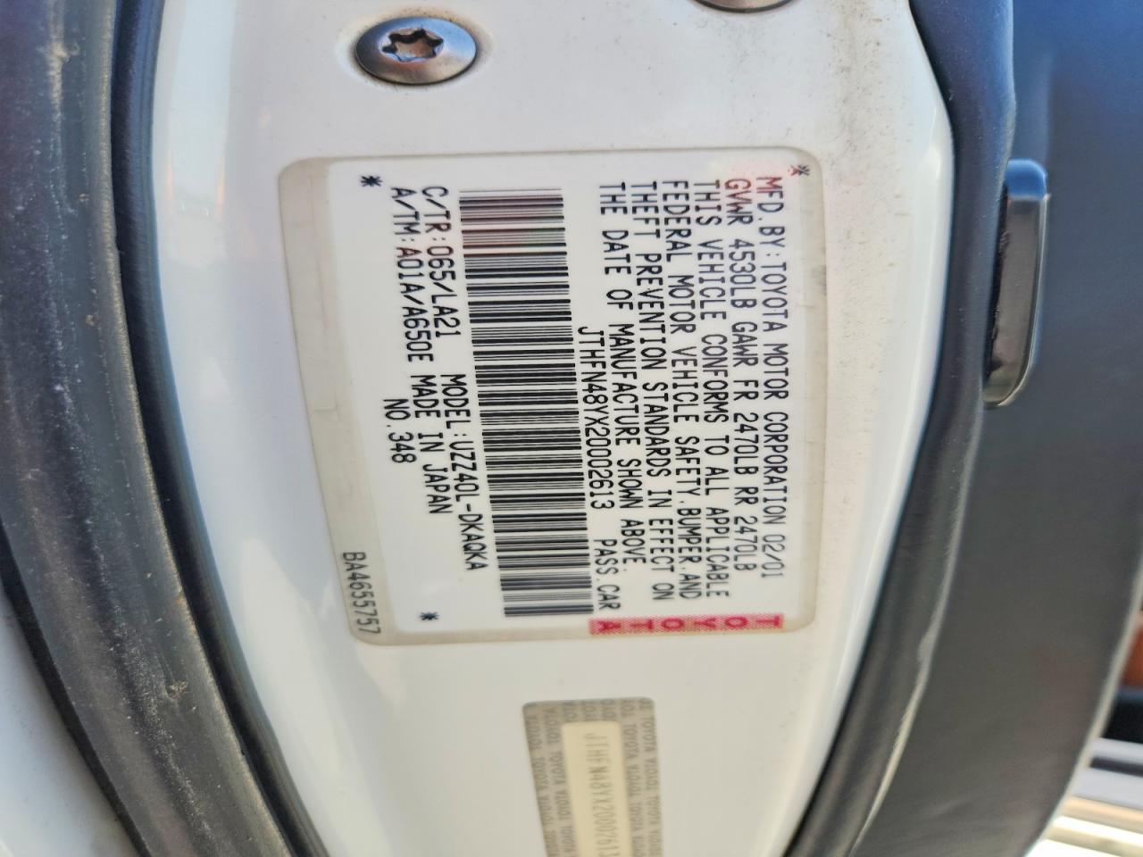 2002 Lexus Sc 430 White vin: JTHFN48YX20002613