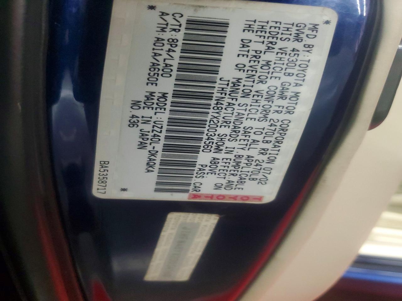 2002 Lexus Sc 430 Blue vin: JTHFN48YX20034560