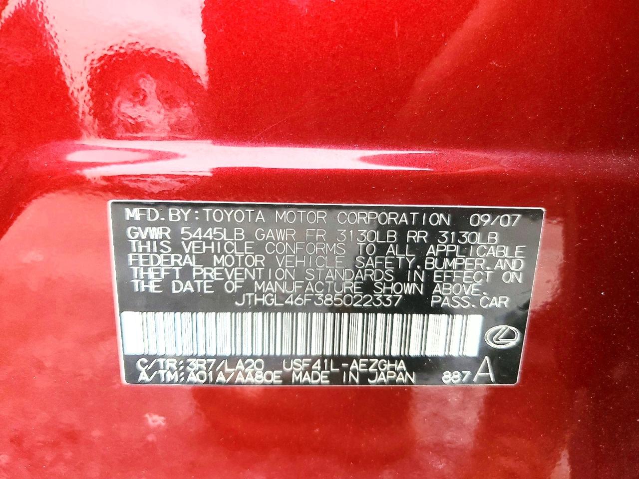2008 Lexus Ls 460l Red vin: JTHGL46F385022337