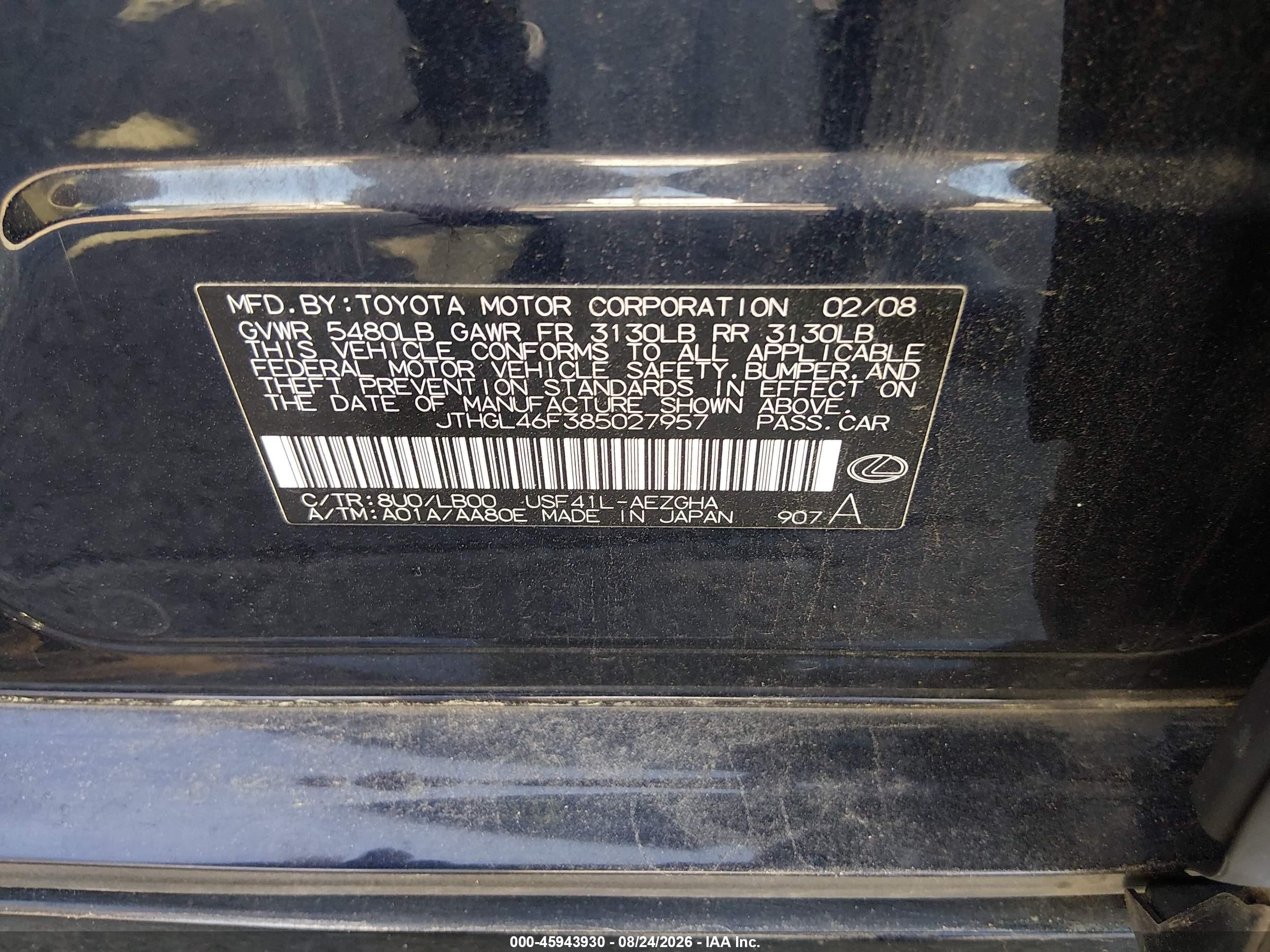 2008 Lexus Ls 460 L Blue vin: JTHGL46F385027957