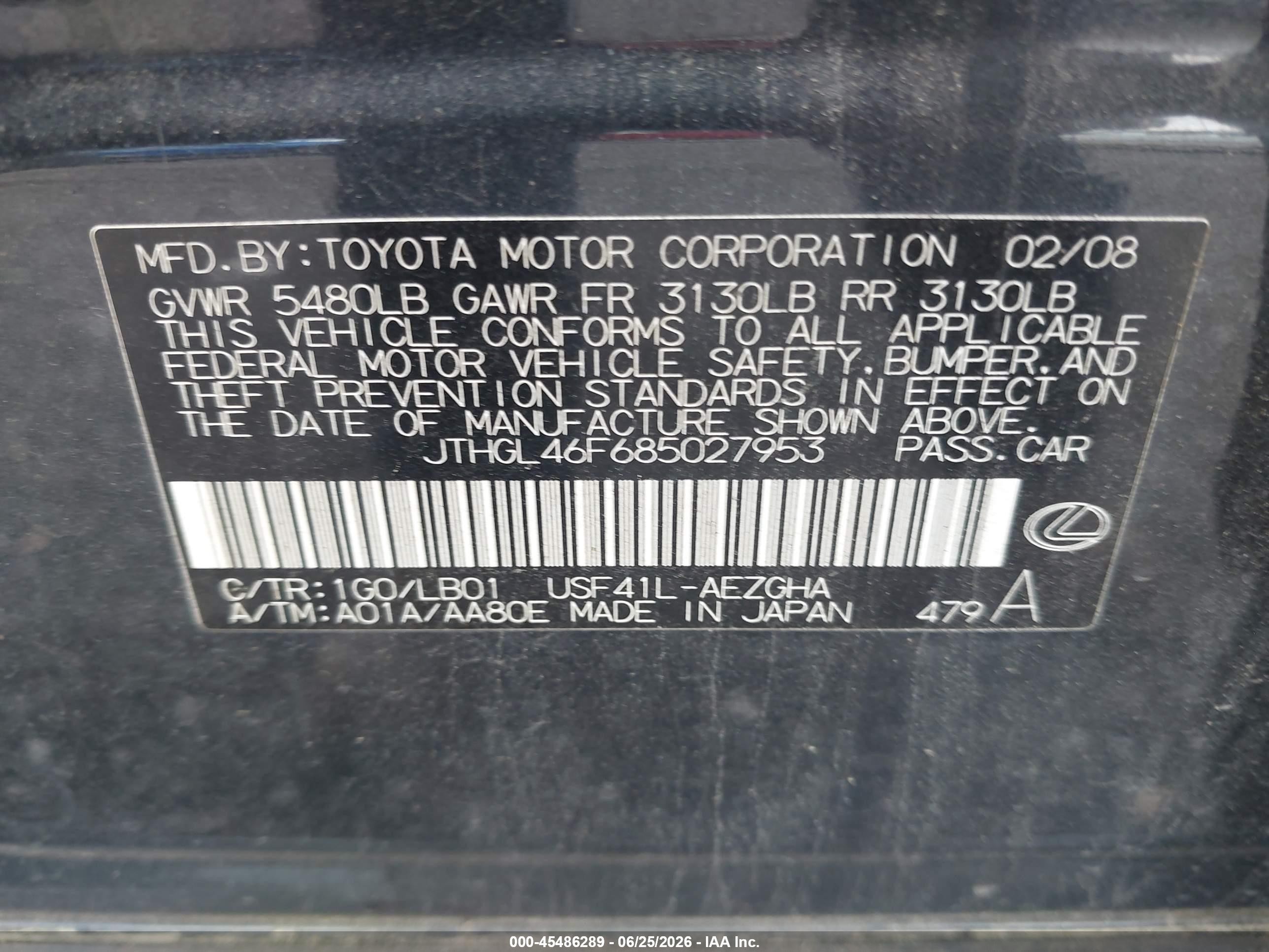 2008 Lexus Ls 460 L Gray vin: JTHGL46F685027953