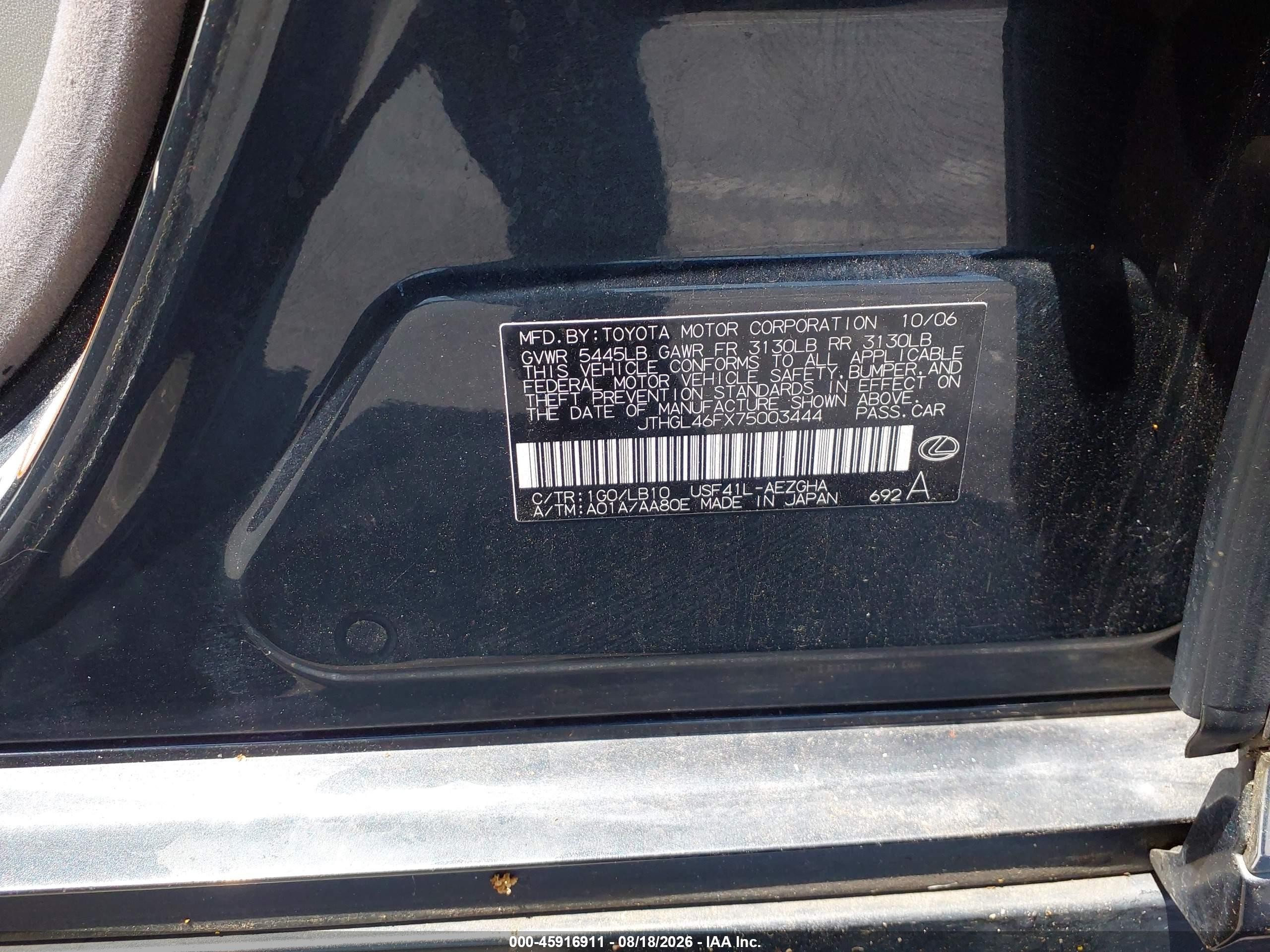 2007 Lexus Ls 460 L Black vin: JTHGL46FX75003444