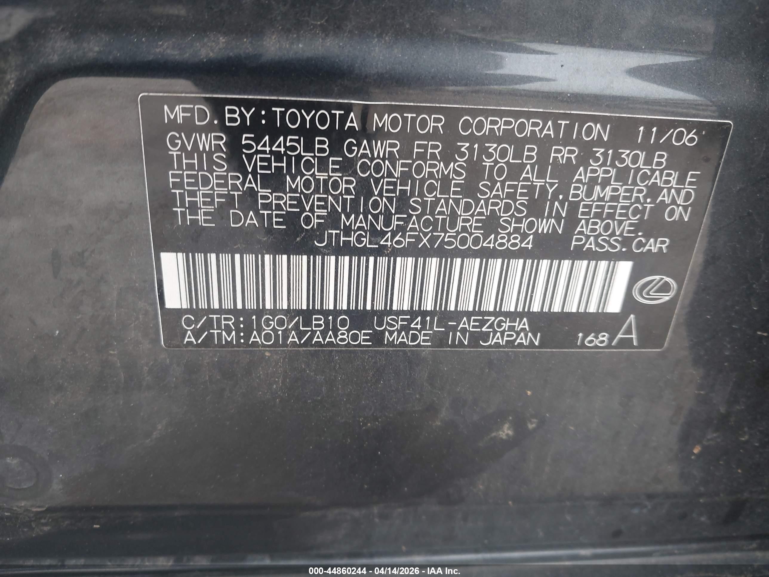 2007 Lexus Ls 460 L Black vin: JTHGL46FX75004884