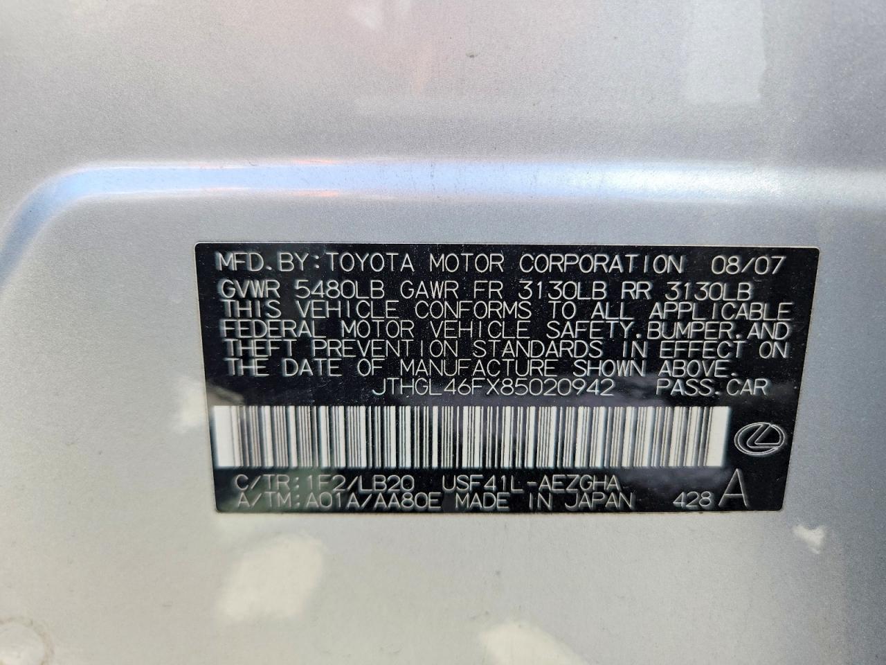 2008 Lexus Ls 460l Silver vin: JTHGL46FX85020942