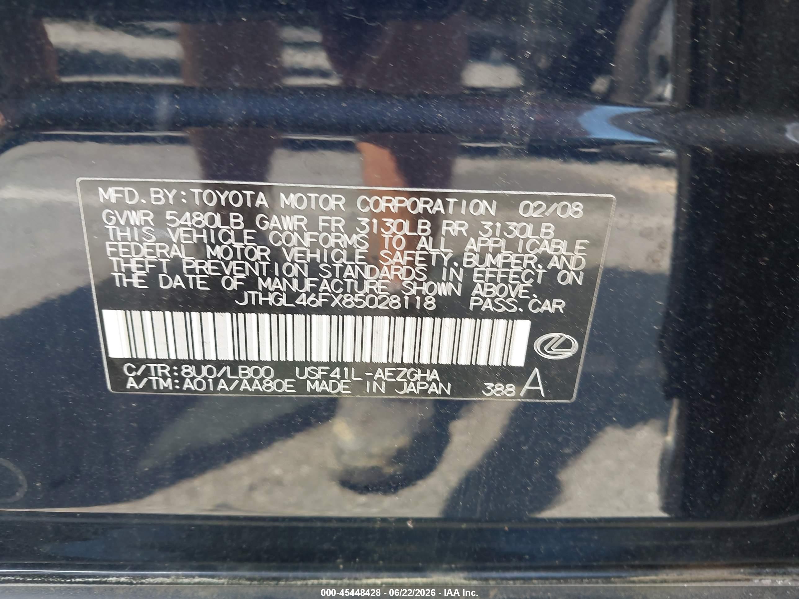 2008 Lexus Ls 460 L Black vin: JTHGL46FX85028118