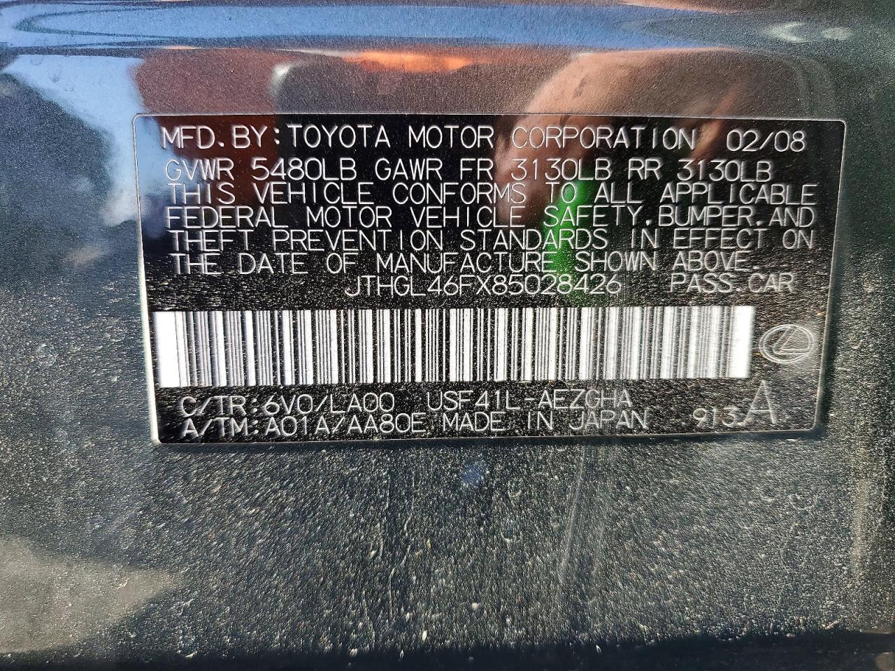 2008 Lexus Ls 460l Green vin: JTHGL46FX85028426
