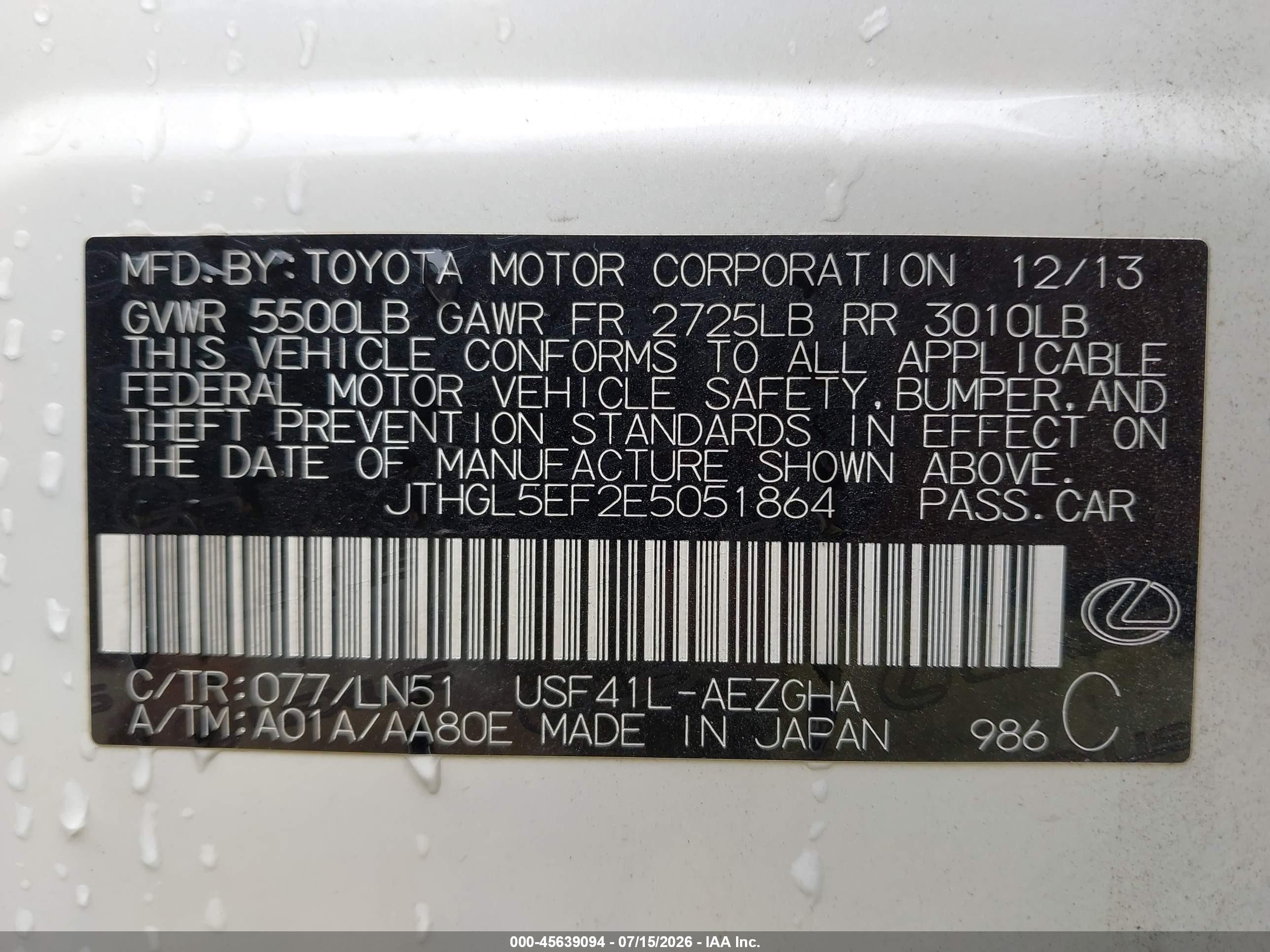 2014 Lexus Ls 460 L White vin: JTHGL5EF2E5051864