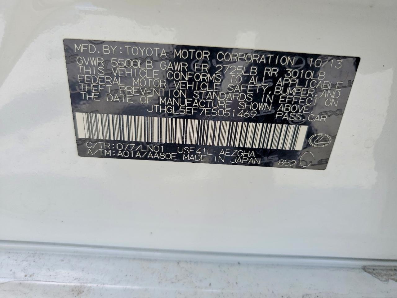 2014 Lexus Ls 460l White vin: JTHGL5EF7E5051469