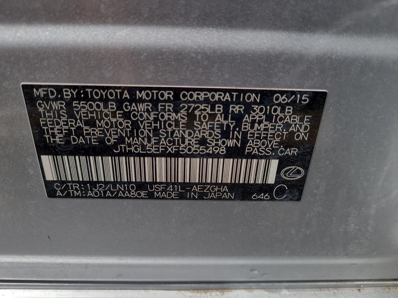 2015 Lexus Ls 460l Silver vin: JTHGL5EFXF5055498