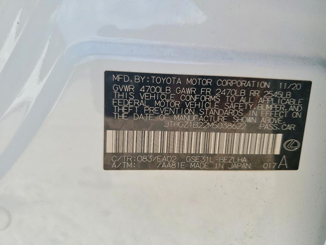 2021 Lexus Is 350 F Sport White vin: JTHGZ1B22M5038622