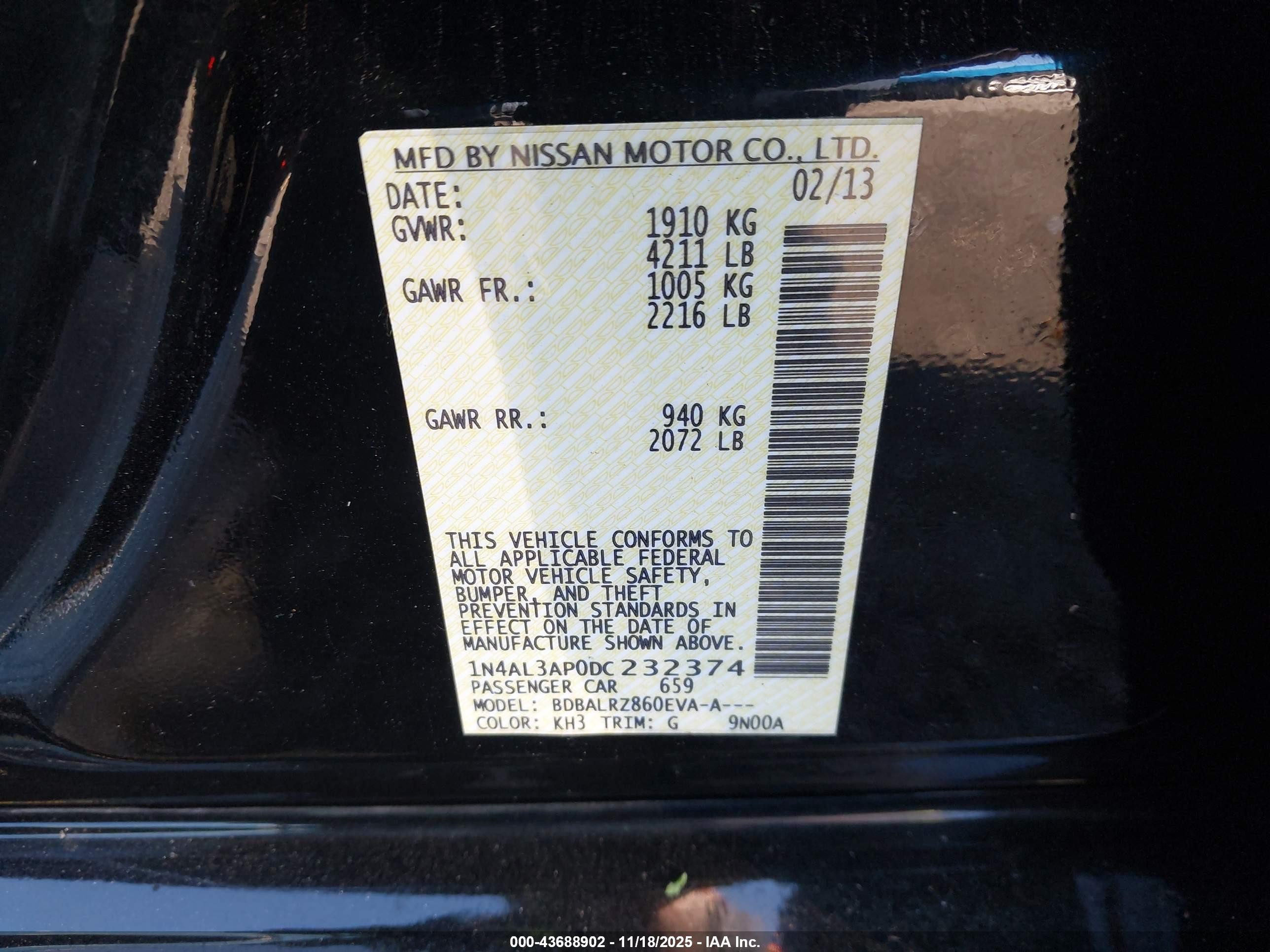 2013 Nissan Altima 2.5 S Black vin: 1N4AL3AP0DC232374