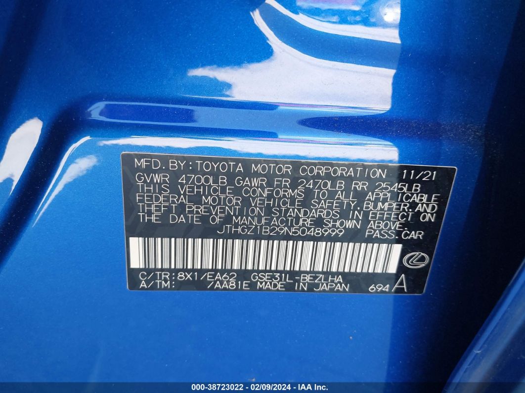 2022 Lexus Is 350 F Sport Blue vin: JTHGZ1B29N5048999