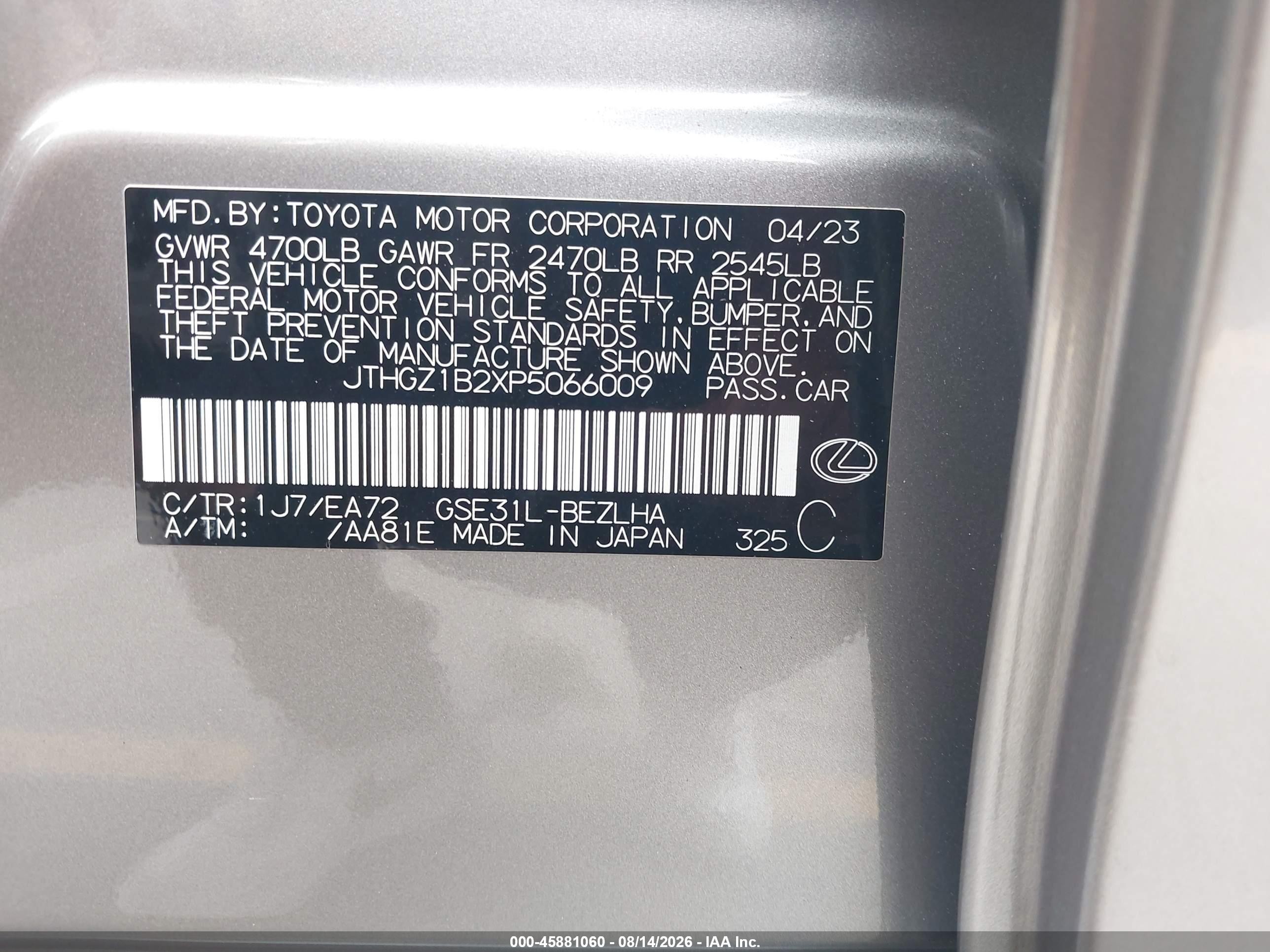 2023 Lexus Is 350 F Sport Silver vin: JTHGZ1B2XP5066009