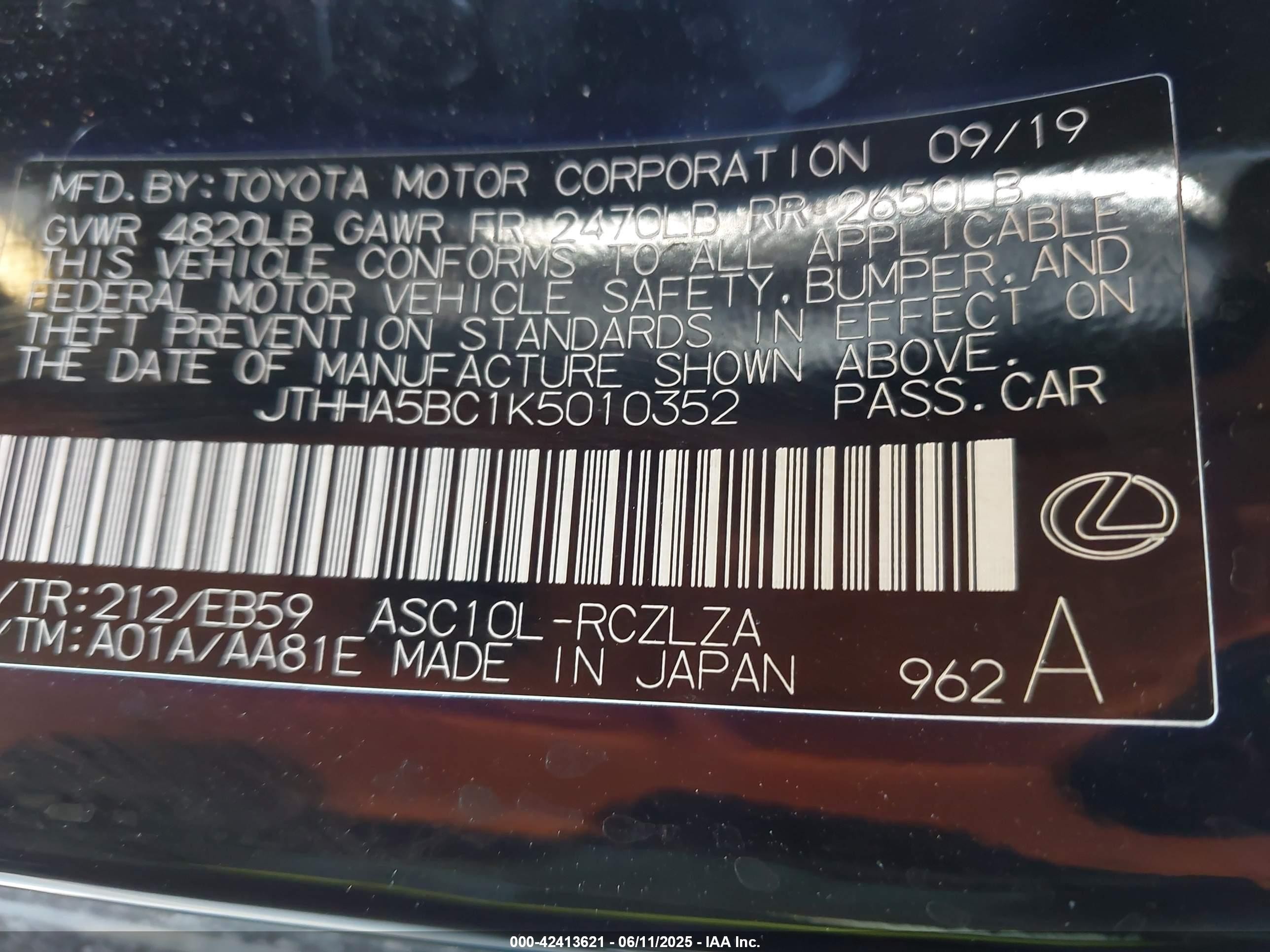 2019 Lexus Rc 300 F Sport Black vin: JTHHA5BC1K5010352