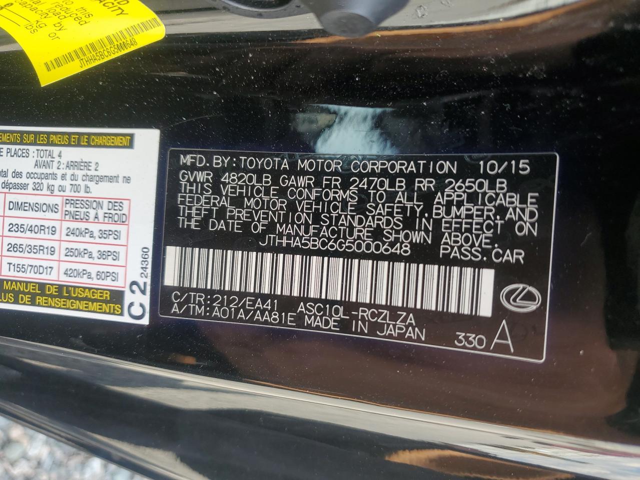2016 Lexus Rc 200t Black vin: JTHHA5BC6G5000648