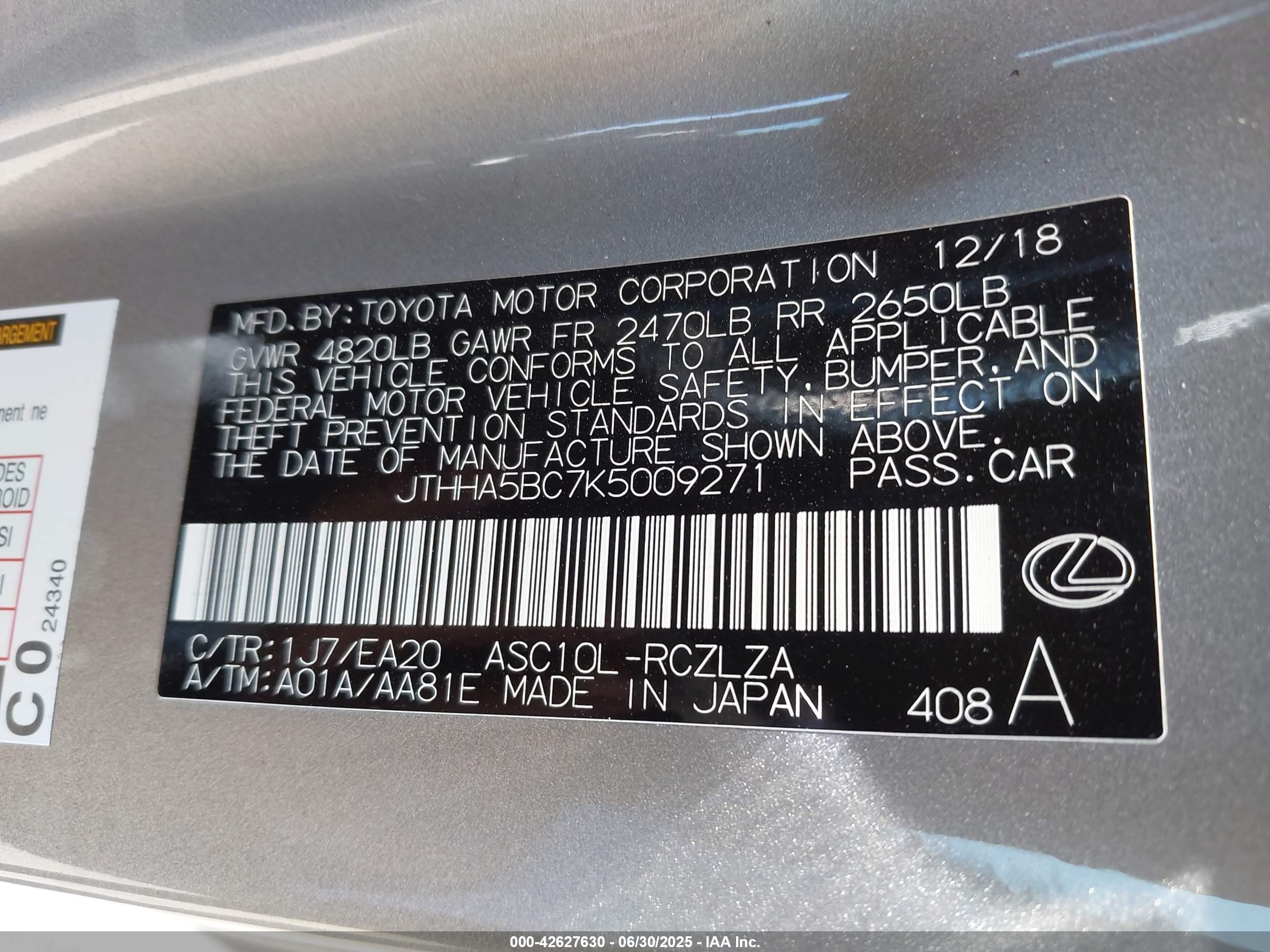 2019 Lexus Rc 300   Gray vin: JTHHA5BC7K5009271