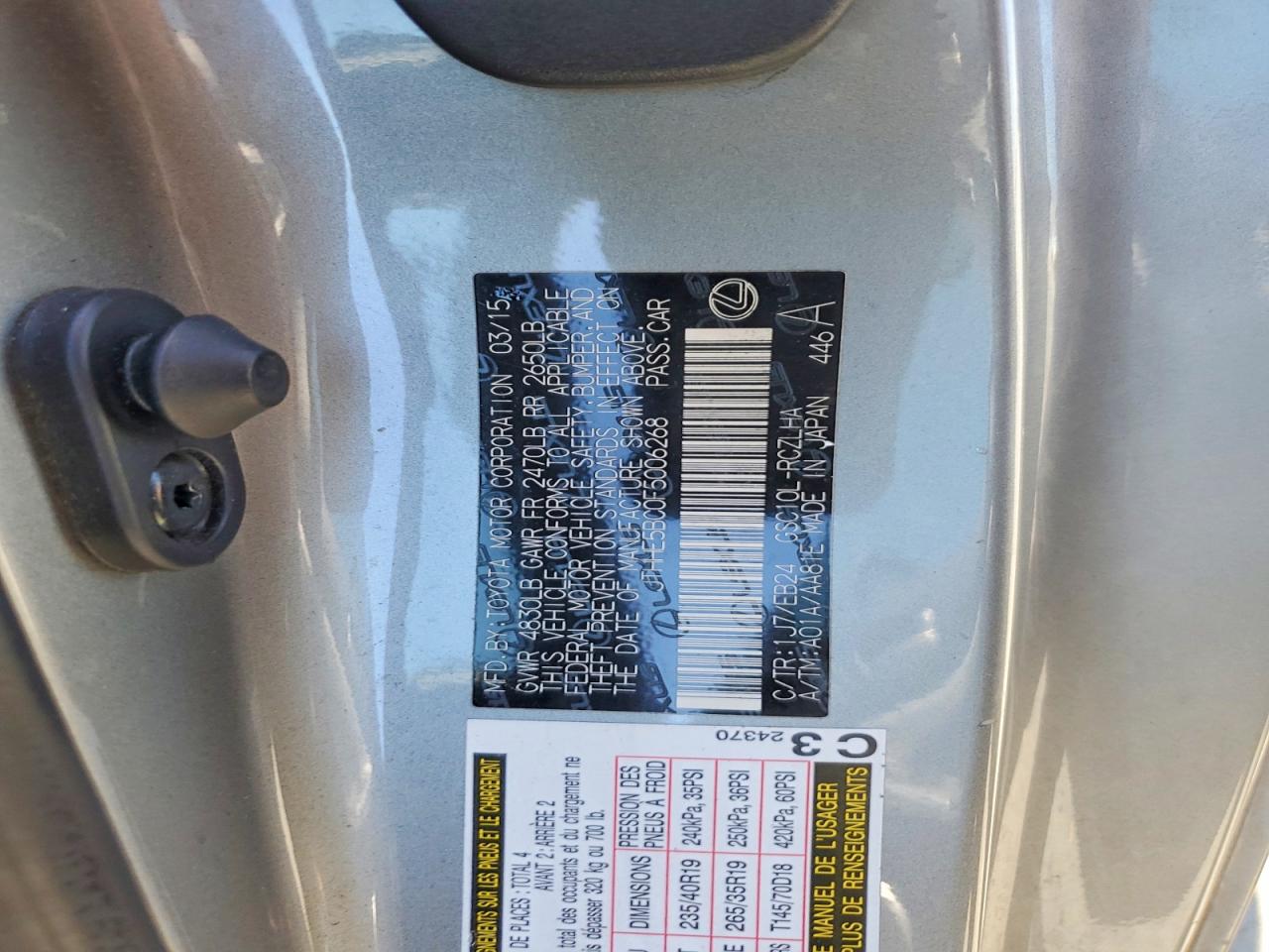 2015 Lexus Rc 350 Silver vin: JTHHE5BC0F5006268