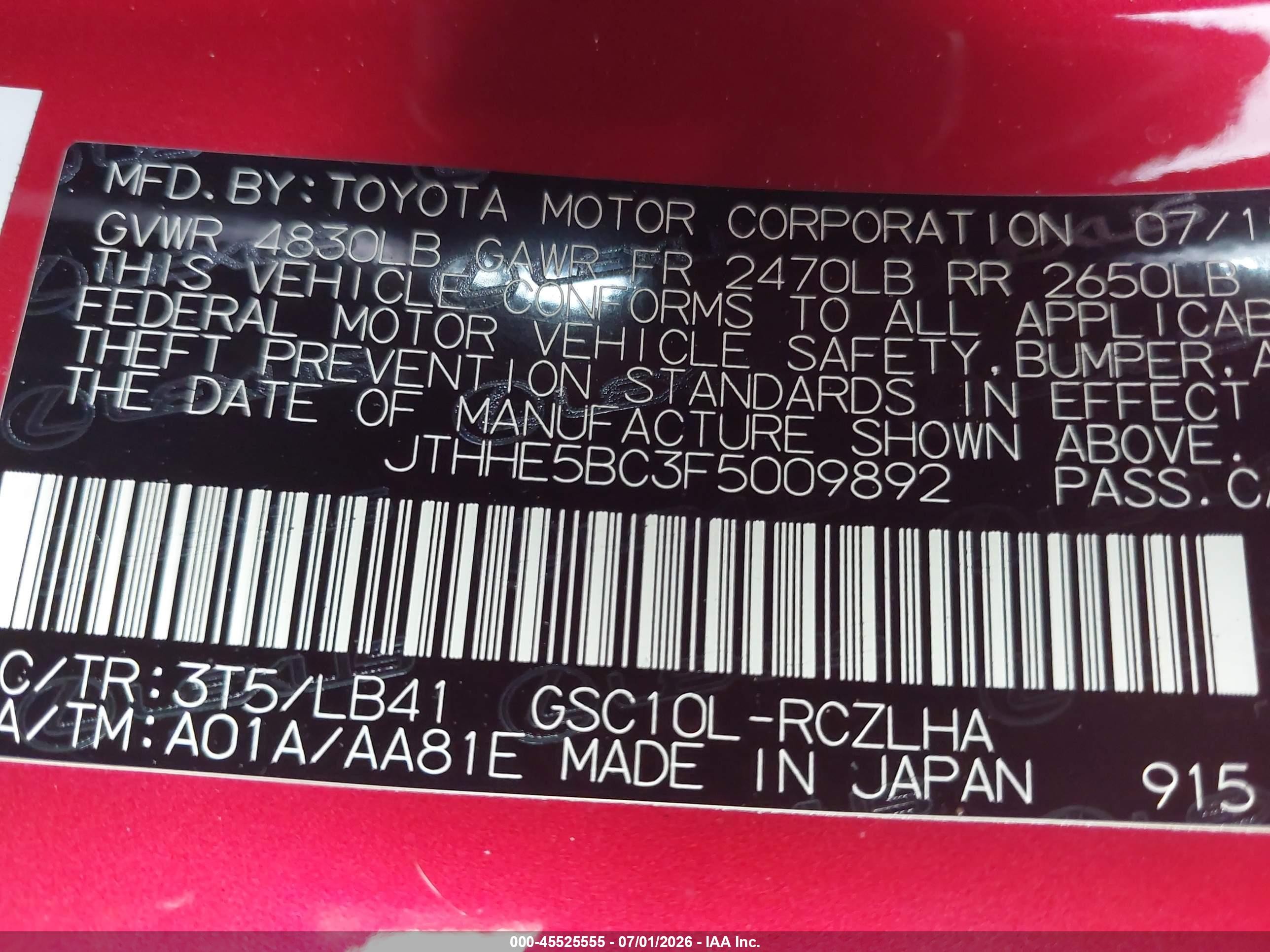 2015 Lexus Rc 350   Red vin: JTHHE5BC3F5009892