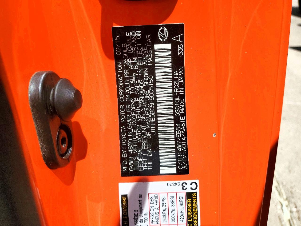2015 Lexus Rc 350 Orange vin: JTHHE5BC5F5005150