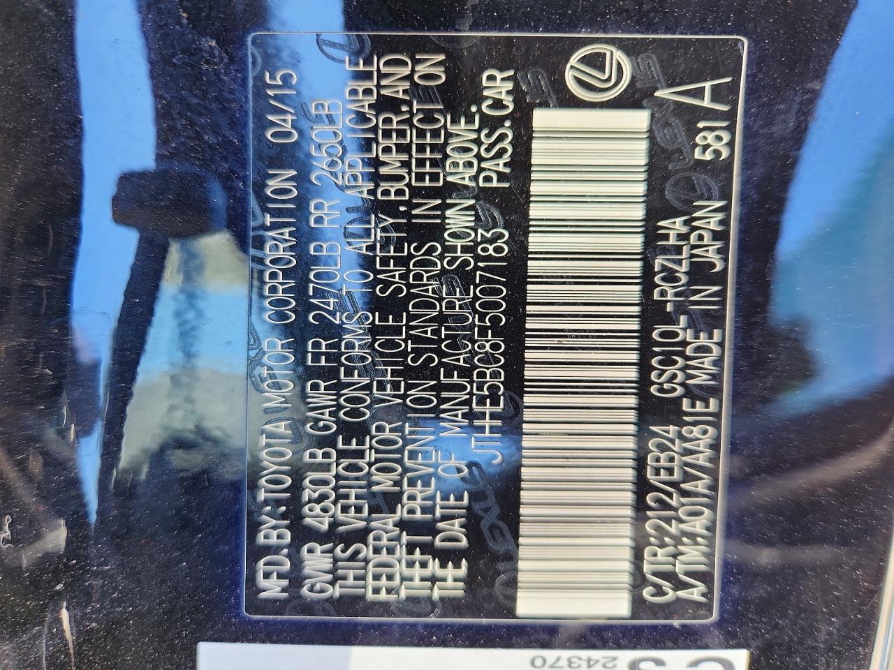 2015 Lexus Rc 350 Черный vin: JTHHE5BC8F5007183