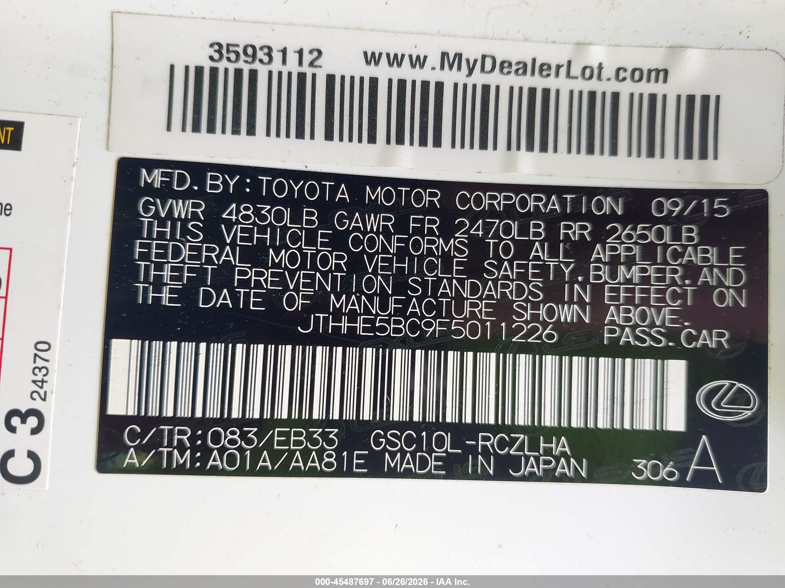 2015 Lexus Rc 350   White vin: JTHHE5BC9F5011226