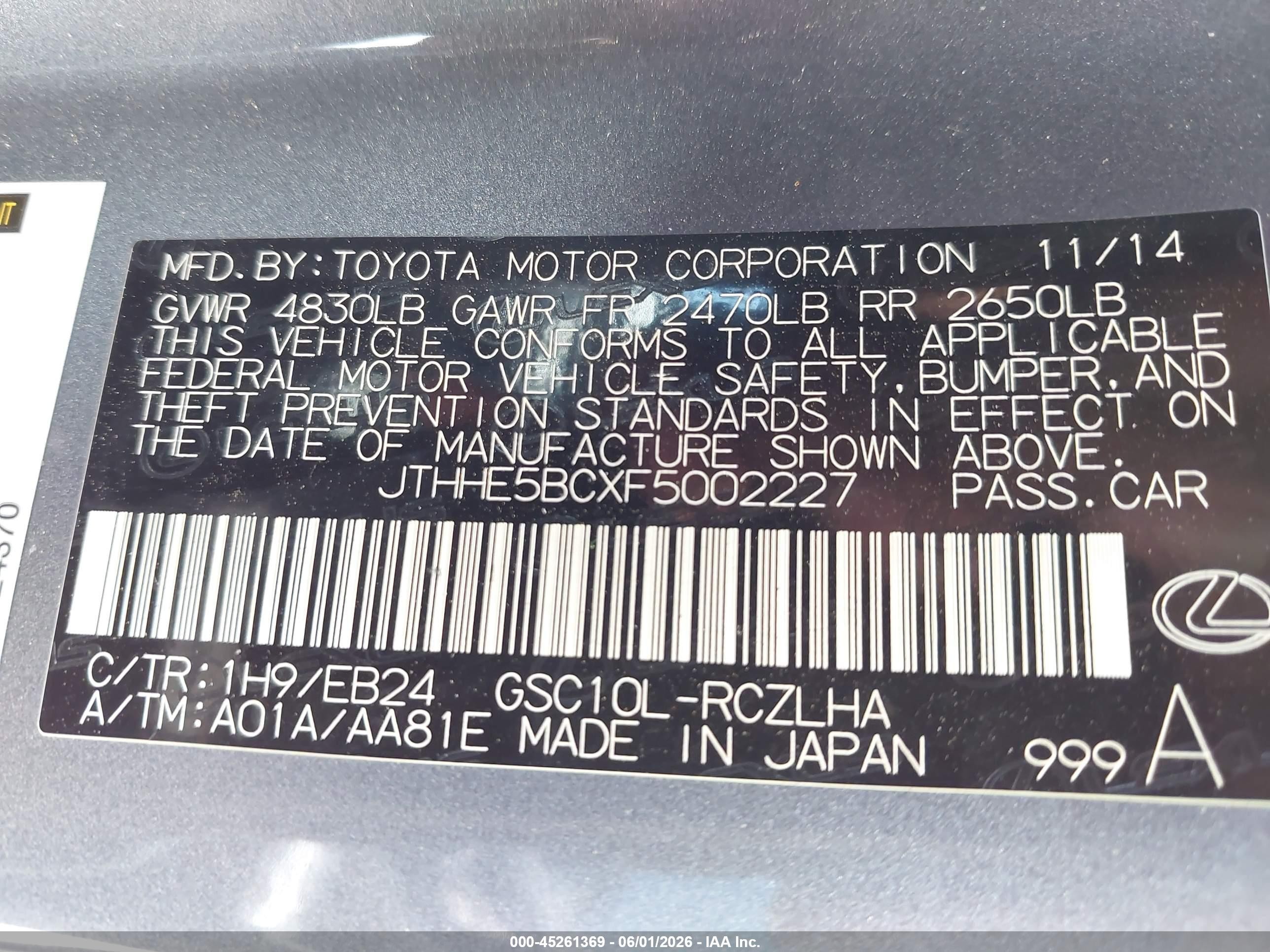 2015 Lexus Rc 350   Black vin: JTHHE5BCXF5002227