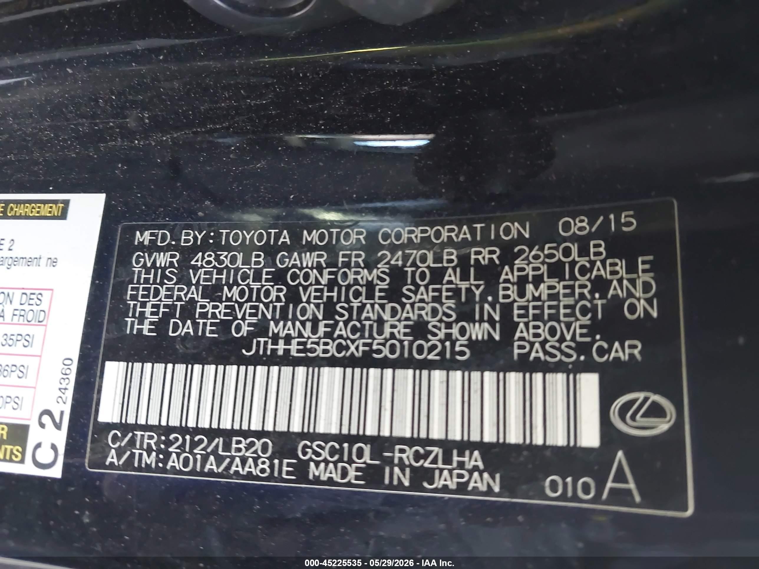 2015 Lexus Rc 350   Black vin: JTHHE5BCXF5010215