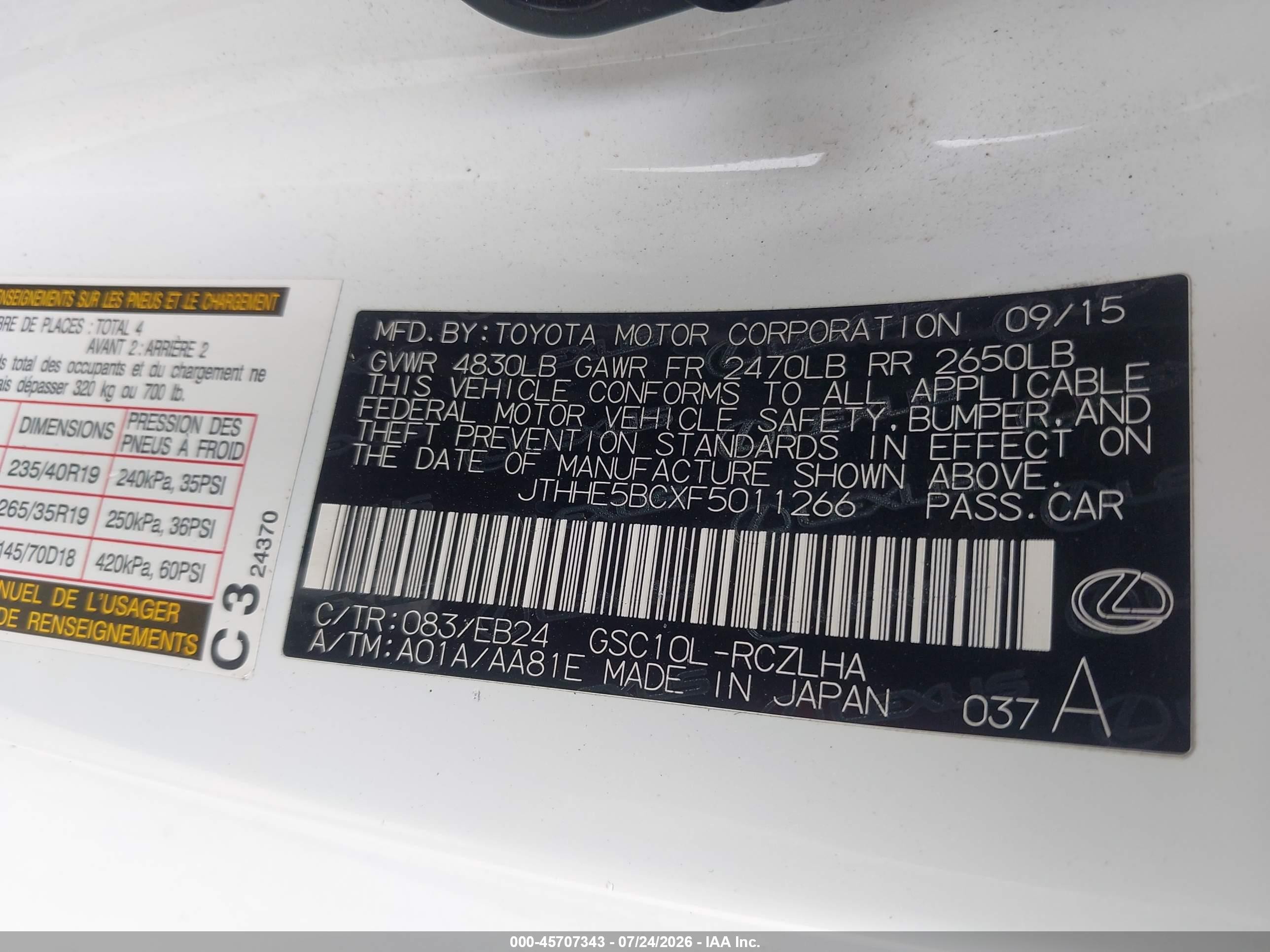 2015 Lexus Rc 350 White vin: JTHHE5BCXF5011266