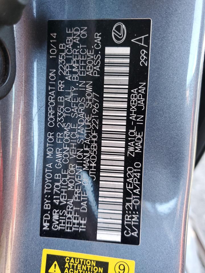 2015 Lexus Ct 200 Gray vin: JTHKD5BH0F2219677