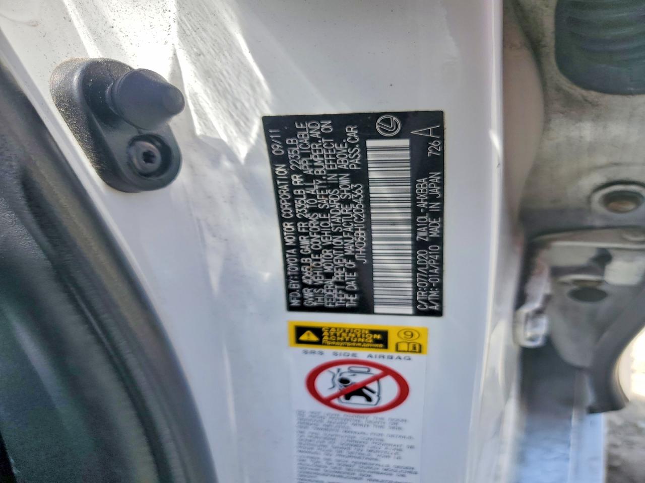 2012 Lexus Ct 200 White vin: JTHKD5BH1C2054363