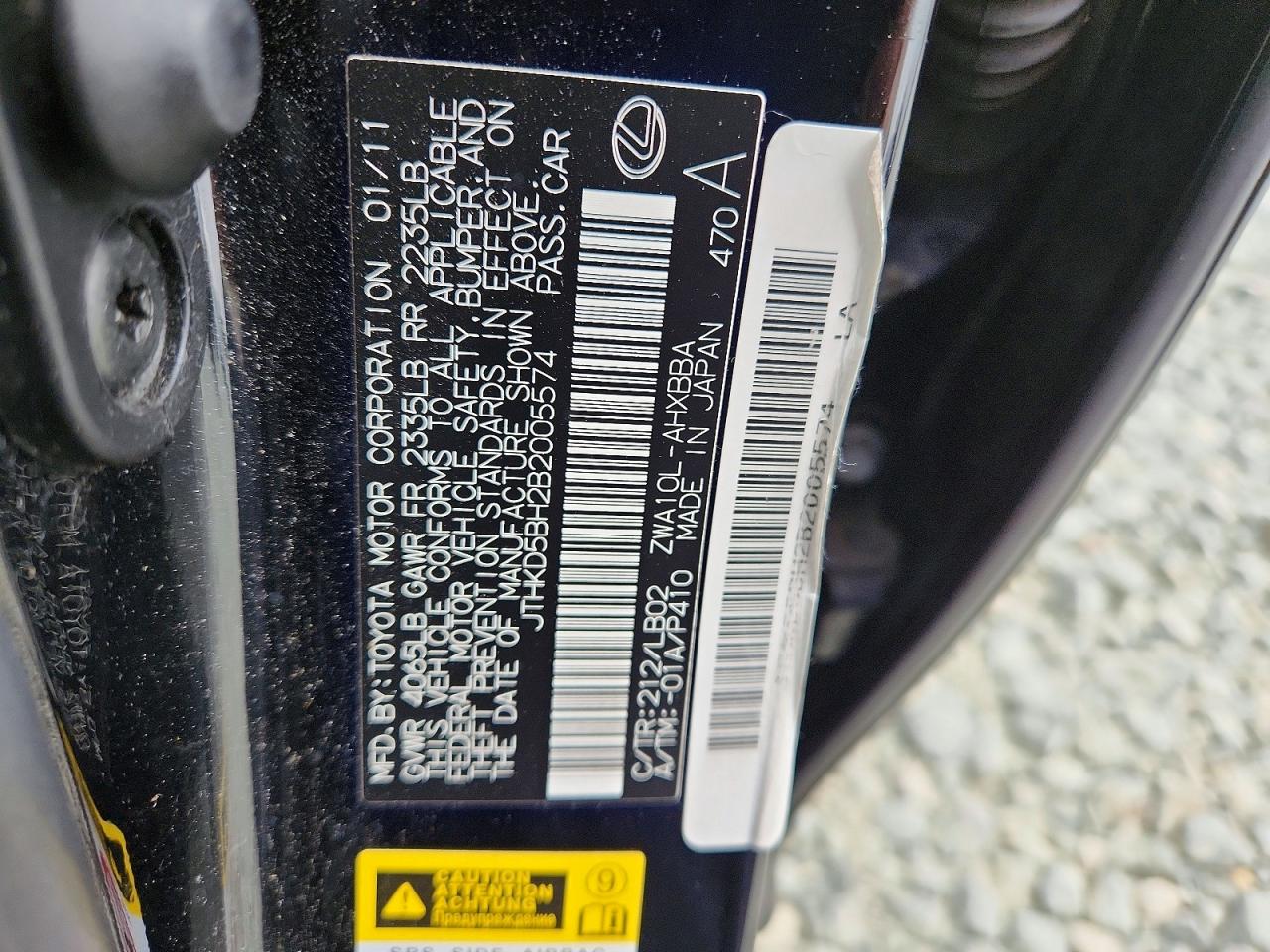 2011 Lexus Ct 200 Black vin: JTHKD5BH2B2005574