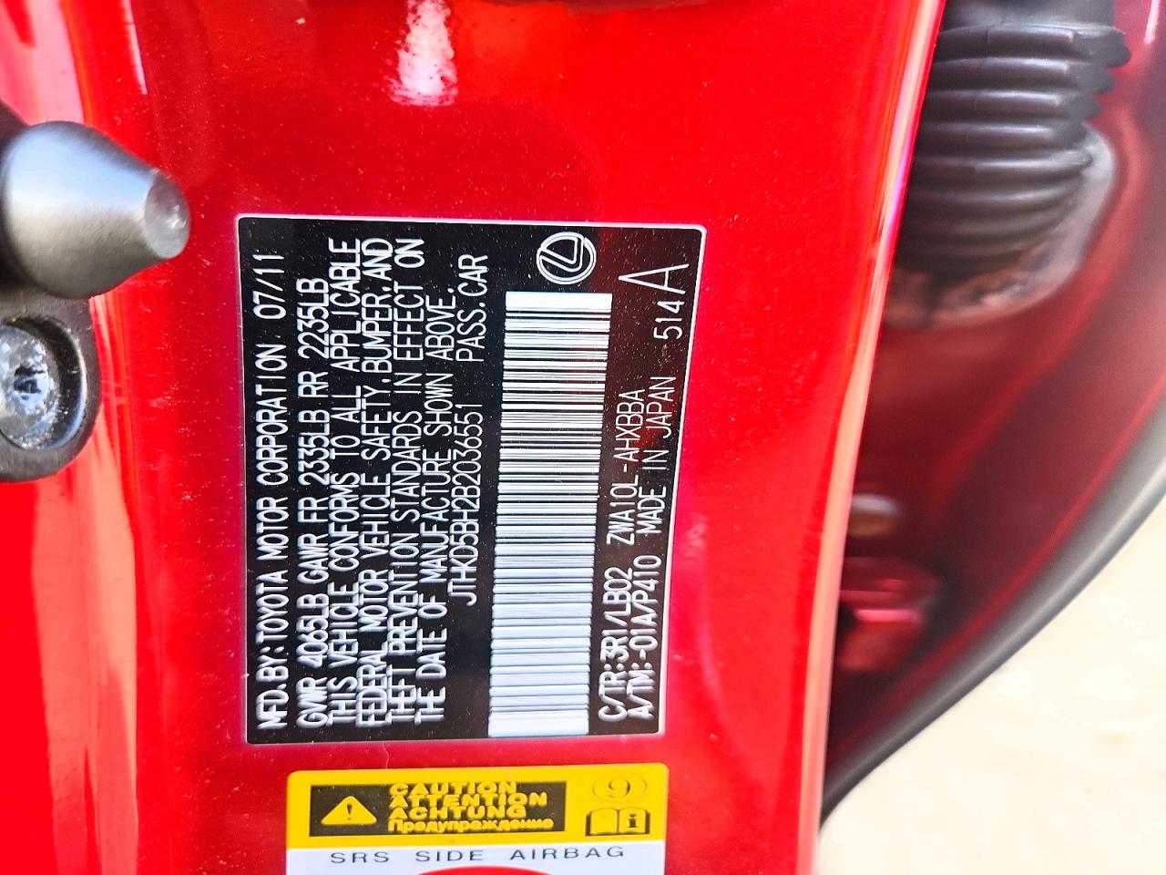 2011 Lexus Ct 200 Red vin: JTHKD5BH2B2036551
