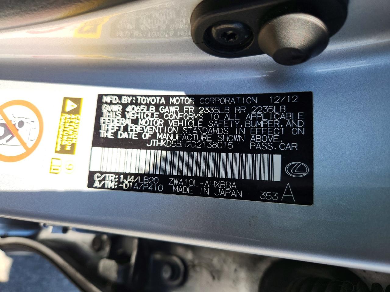 2013 Lexus Ct 200 Silver vin: JTHKD5BH2D2138015