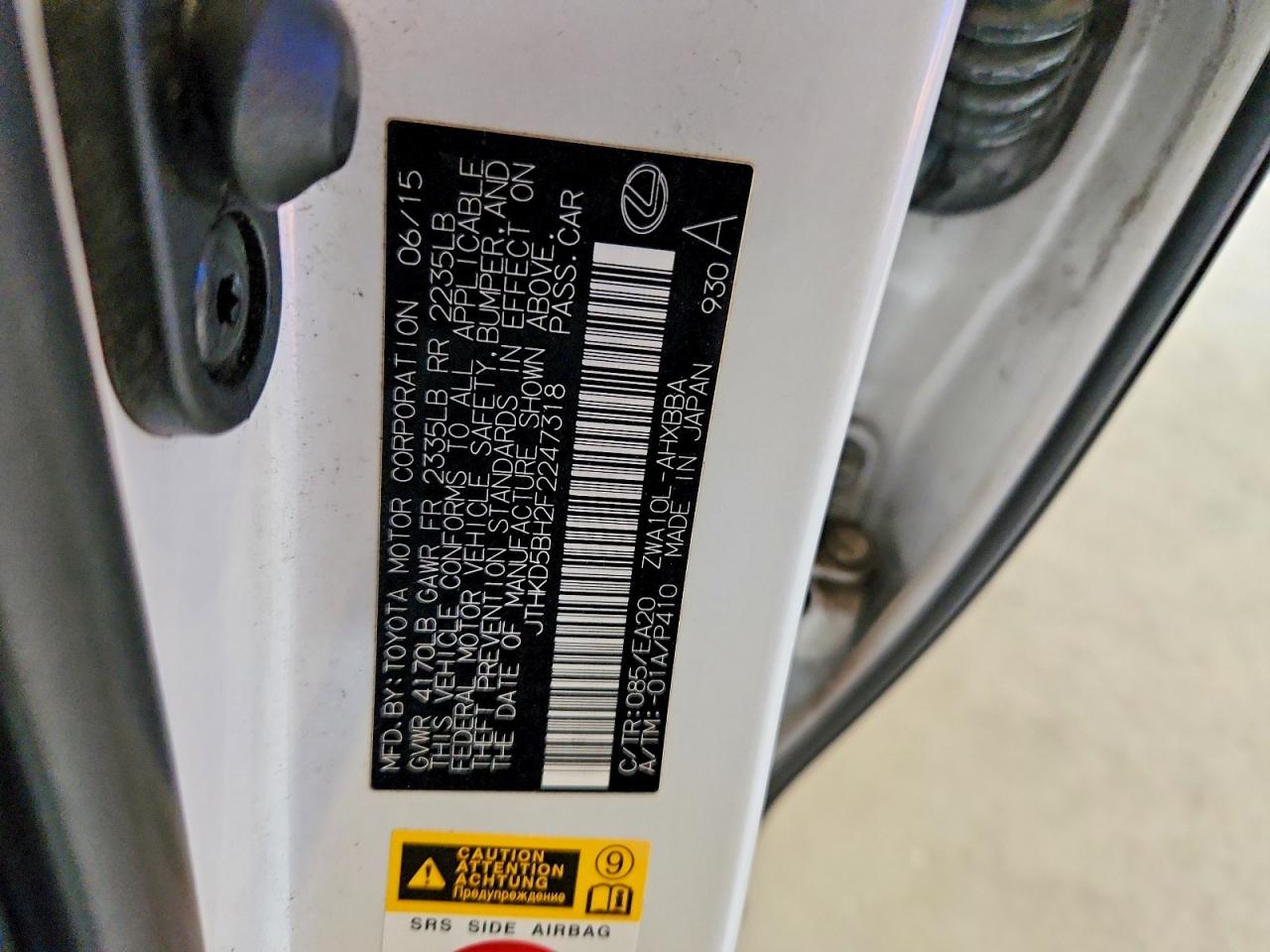 2015 Lexus Ct 200 White vin: JTHKD5BH2F2247318