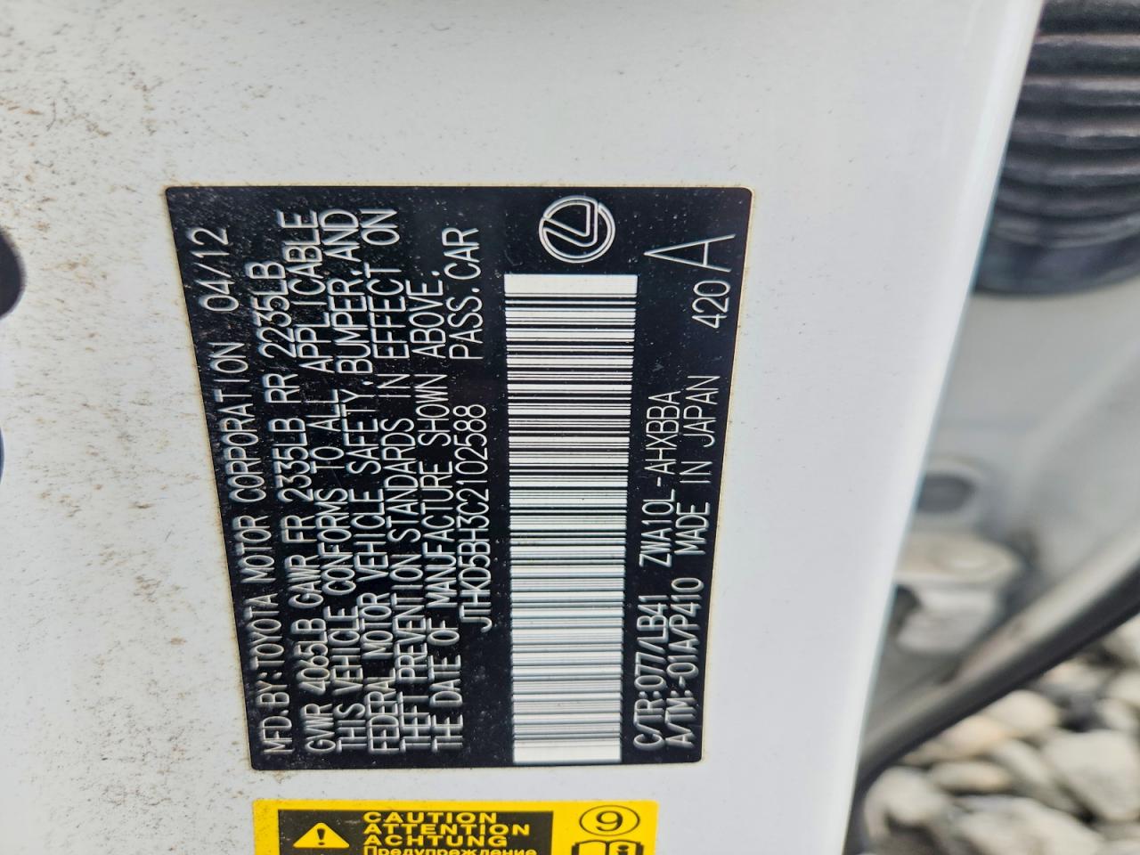 2012 Lexus Ct 200 White vin: JTHKD5BH3C2102588