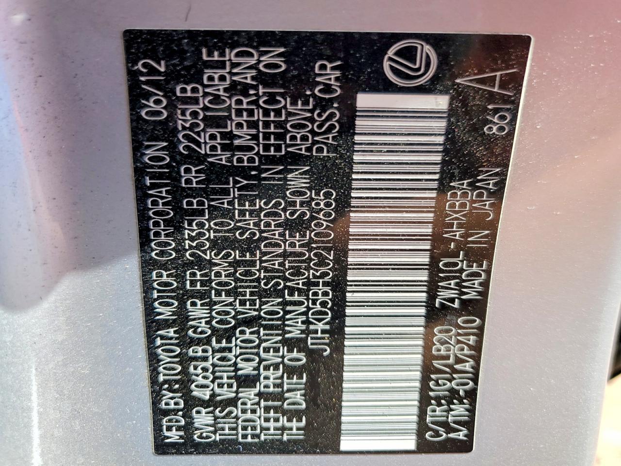 2012 Lexus Ct 200 Silver vin: JTHKD5BH3C2109685