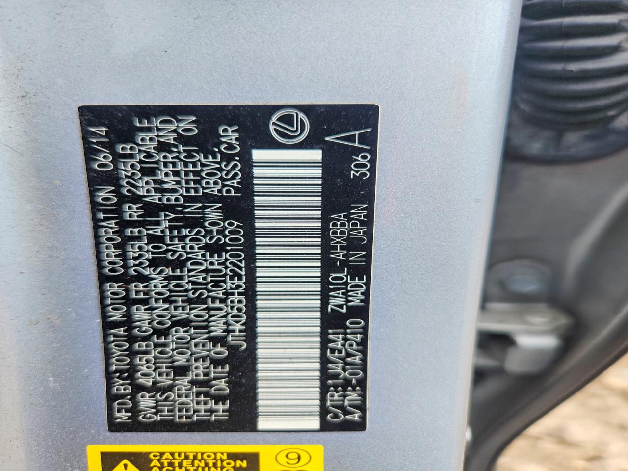 2014 Lexus Ct 200 Gray vin: JTHKD5BH3E2201009