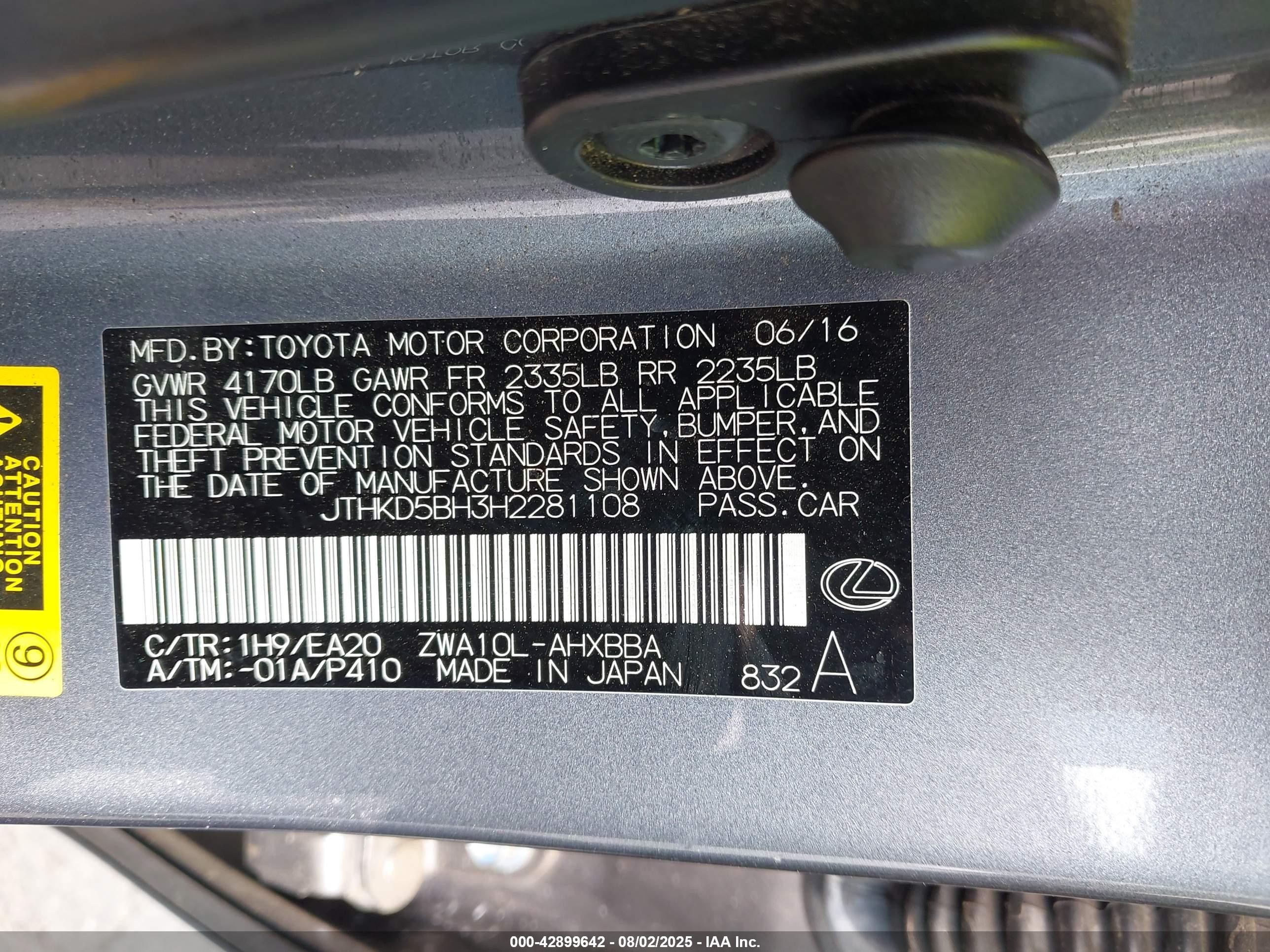 2017 Lexus Ct 200h   Gray vin: JTHKD5BH3H2281108