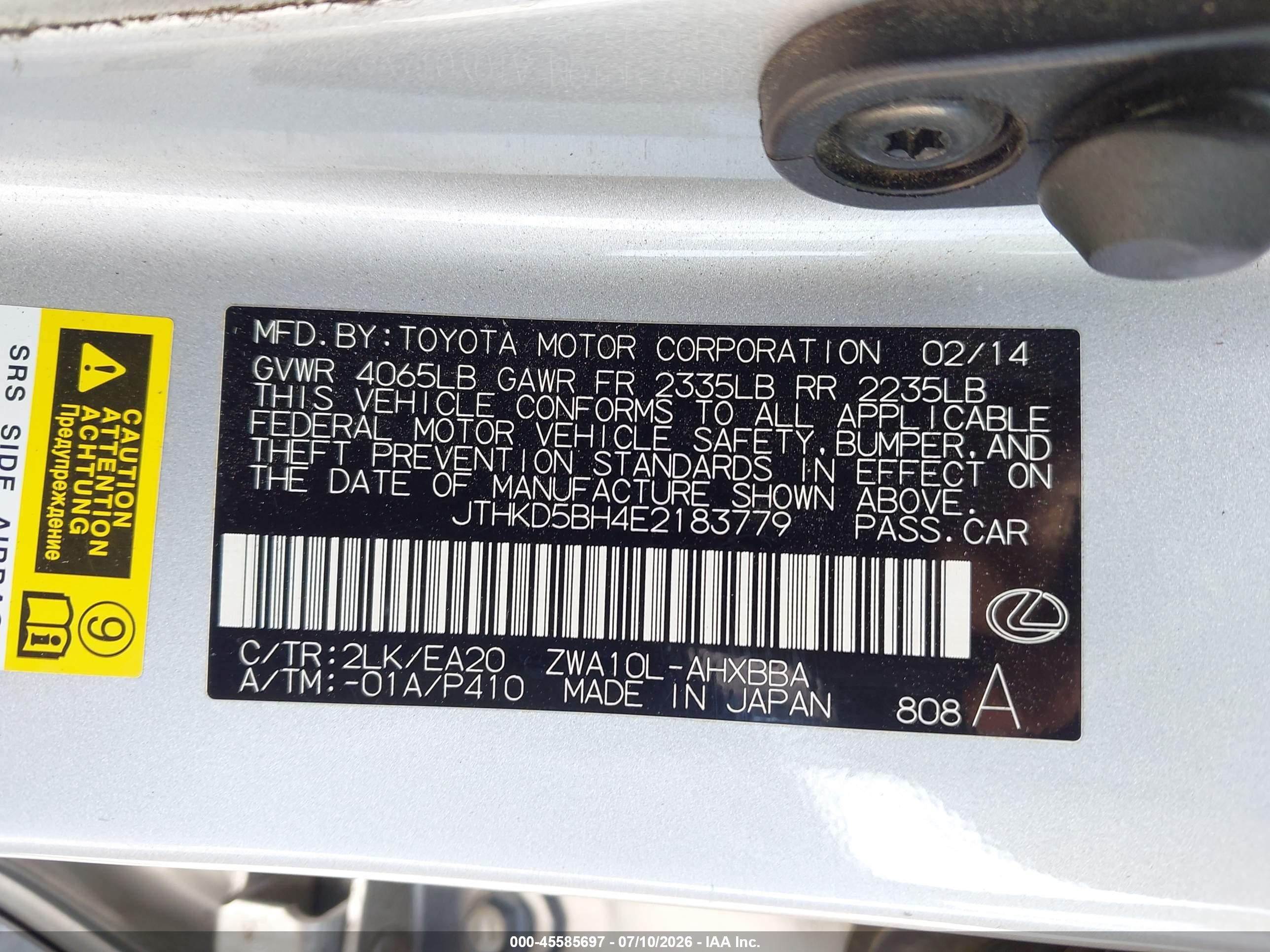 2014 Lexus Ct 200h Silver vin: JTHKD5BH4E2183779