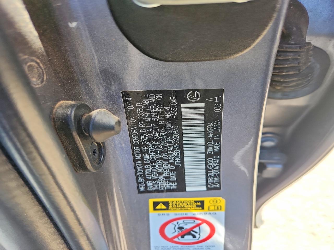 2015 Lexus Ct 200 Charcoal vin: JTHKD5BH4F2220833