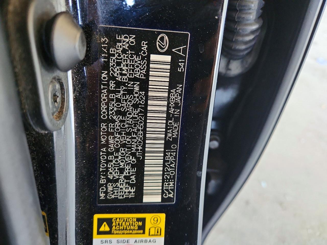 2013 Lexus Ct 200 Black vin: JTHKD5BH5D2171624