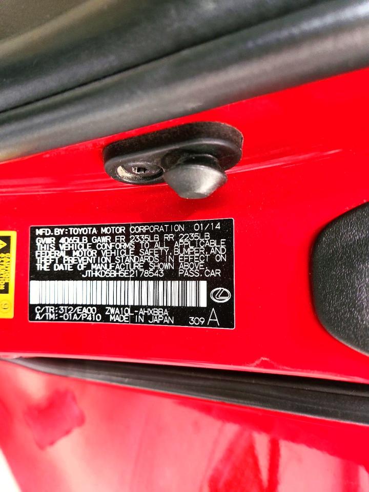 2014 Lexus Ct 200 Red vin: JTHKD5BH5E2178543
