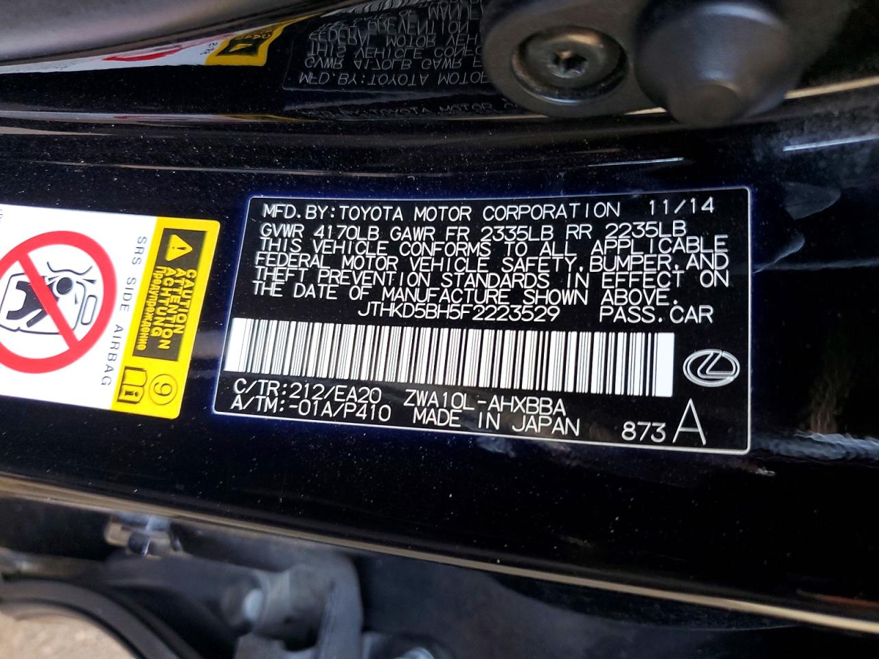 2015 Lexus Ct 200 Black vin: JTHKD5BH5F2223529